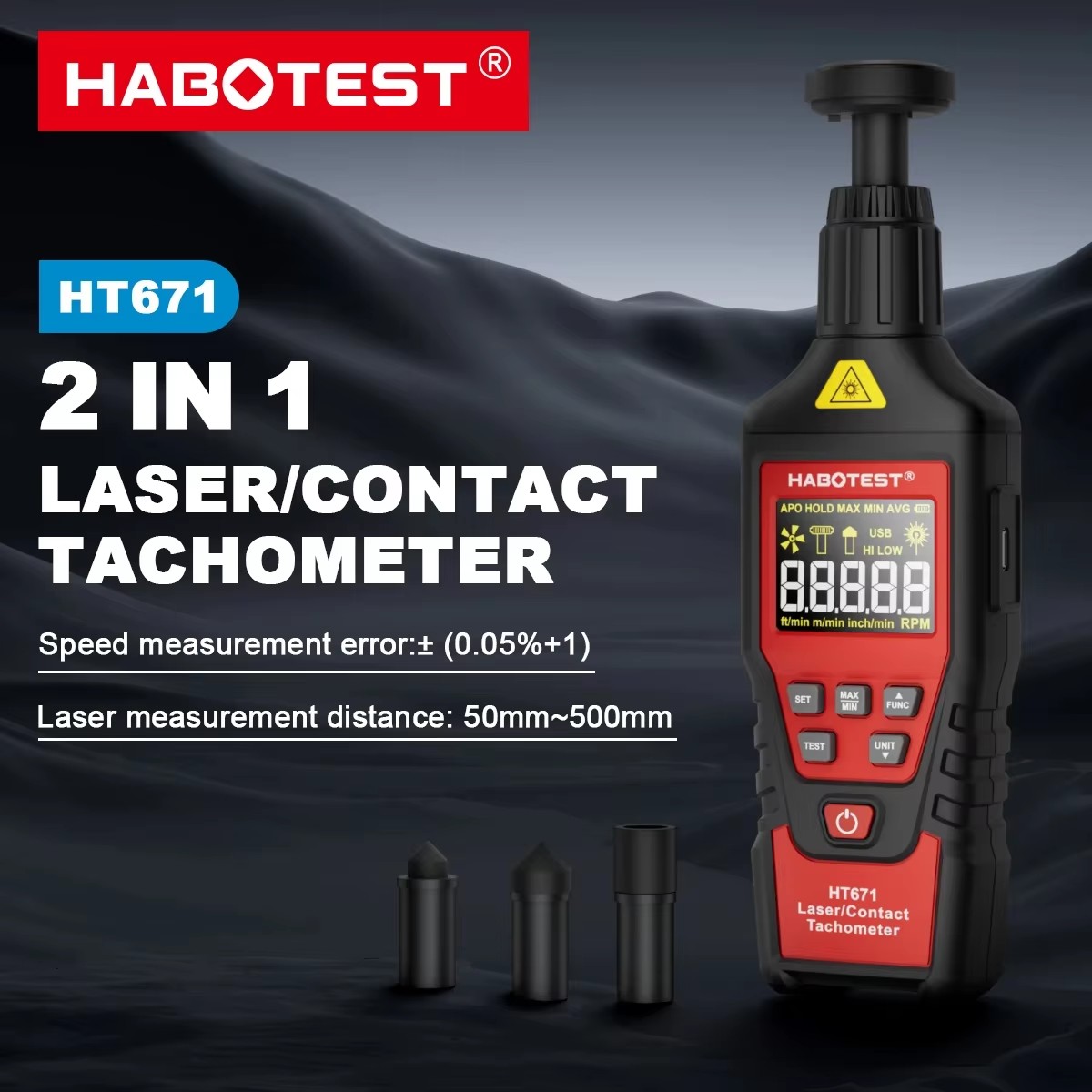 Industrial Laser Tachometer - جهاز قياس السرعة الرقمي HABOTEST HT671